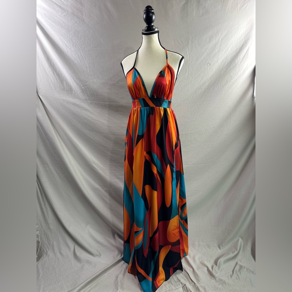 Boho Grahpic Print Cami Double Split Thigh Maxi Dress - Picture 6 of 9
